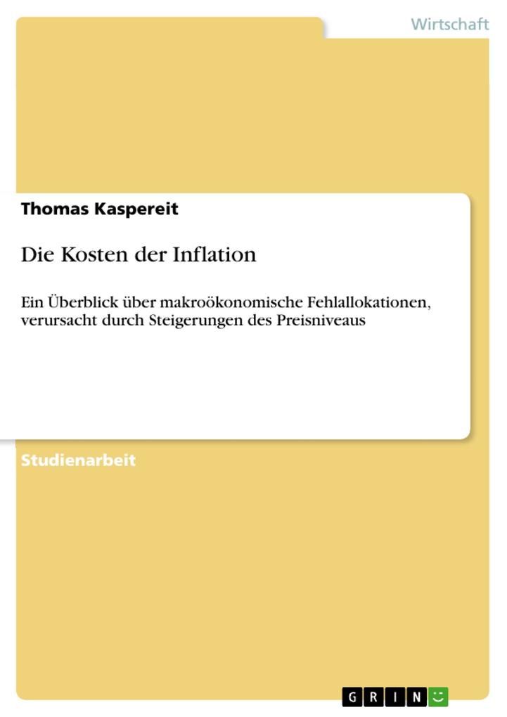 Die Kosten der Inflation als eBook von Thomas Kaspereit - GRIN Verlag