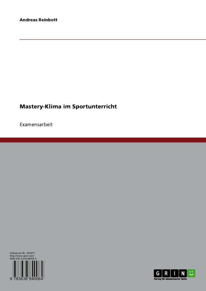 Mastery-Klima im Sportunterricht als eBook von Andreas Reinbott - GRIN Verlag