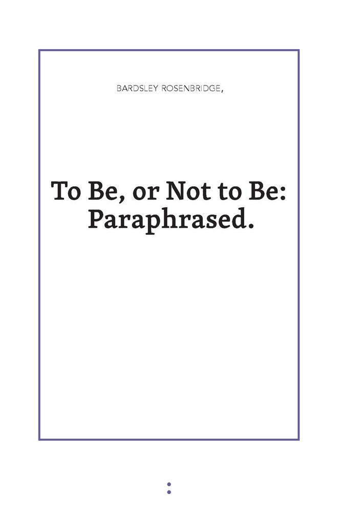 To Be or Not to Be als Taschenbuch von Bardsley Rosenbridge - Uitgeverij
