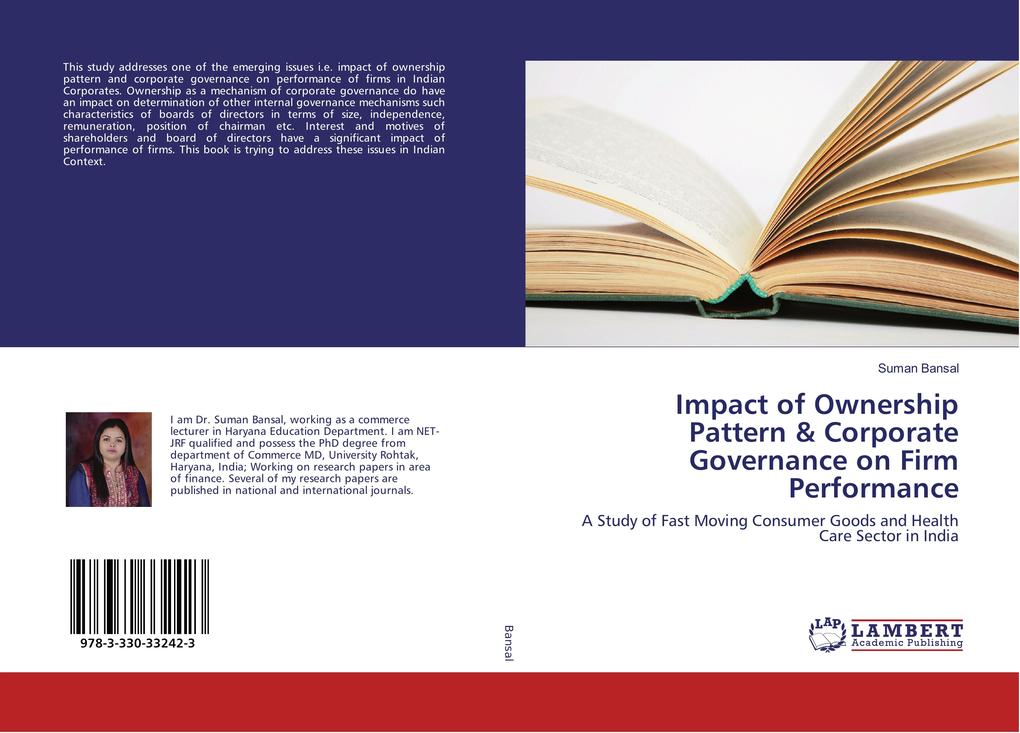 Impact of Ownership Pattern & Corporate Governance on Firm Performance als Buch von Suman Bansal - LAP Lambert Academic Publishing