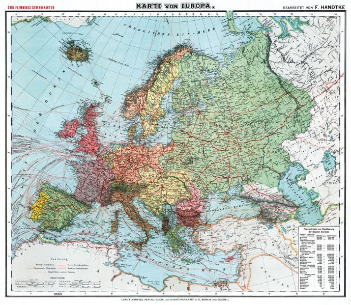 Historische Karte: Europa um 1910 (Plano) - Friedrich Handtke