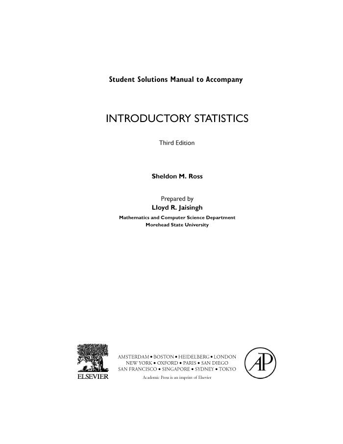 Introductory Statistics Student Solutions Manual (e-only) - Sheldon M. Ross