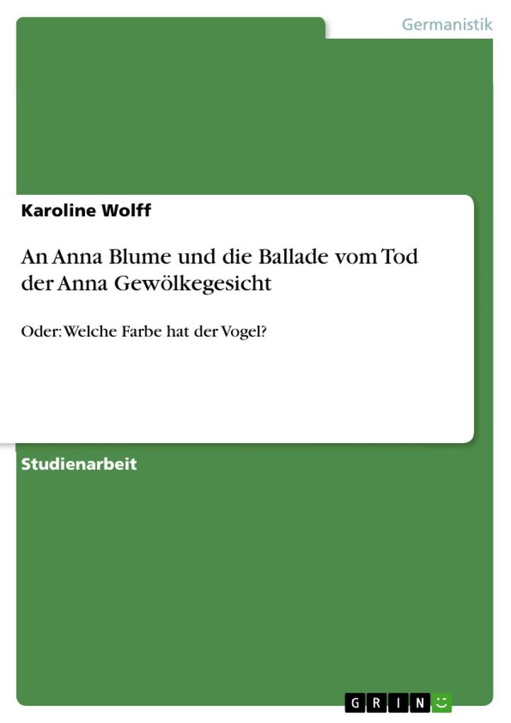An Anna Blume und die Ballade vom Tod der Anna Gewölkegesicht - Karoline Wolff