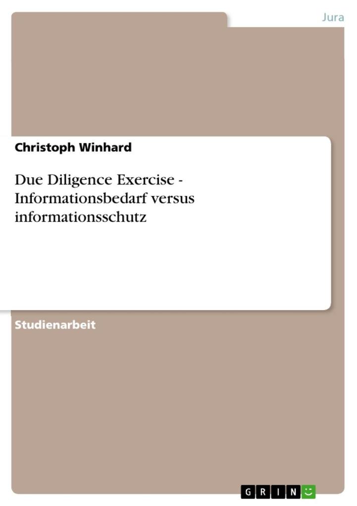 Due Diligence Exercise - Informationsbedarf versus informationsschutz - Christoph Winhard