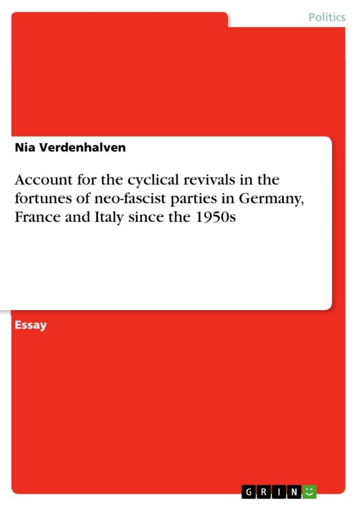 Account for the cyclical revivals in the fortunes of neo-fascist parties in Germany France and Italy since the 1950s - Nia Verdenhalven