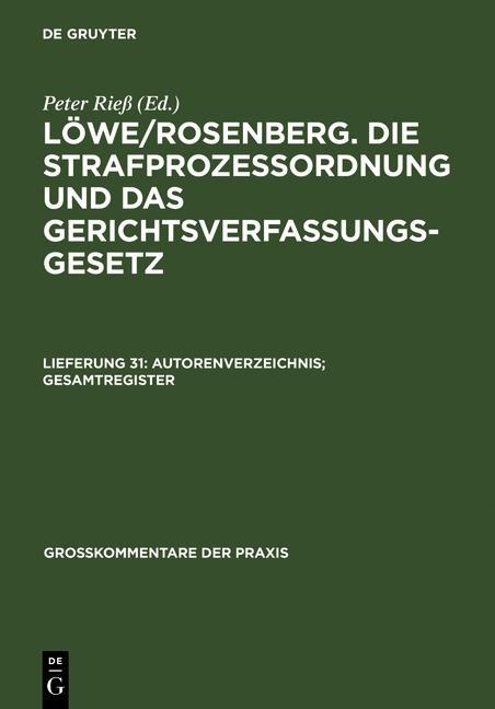 Autorenverzeichnis; Gesamtregister als eBook von - Gruyter, Walter de GmbH