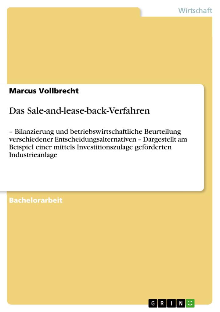 Das Sale-and-lease-back-Verfahren als eBook von Marcus Vollbrecht - GRIN Verlag