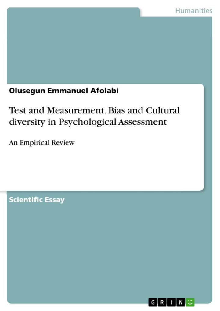 Test and Measurement. Bias and Cultural diversity in Psychological Assessment - Olusegun Emmanuel Afolabi