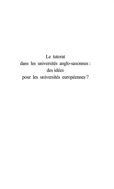 LE TUTORAT DANS LES UNIVERSITES ANGLO-SAXONNES : des idees pour les universites francophones ?