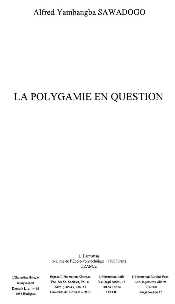Polygamie en question als eBook von SAWADOGO A.Y. - Harmattan