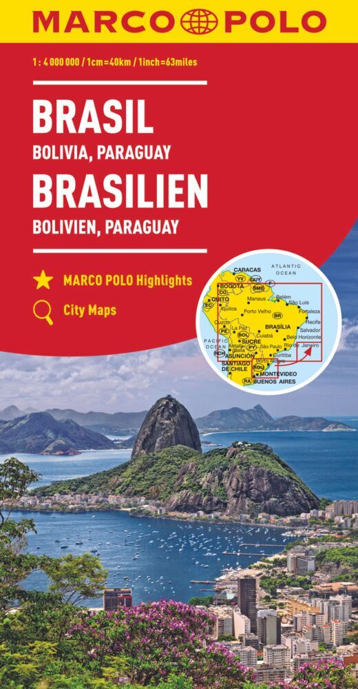 MARCO POLO Kontinentalkarte Brasilien Bolivien Paraguay Uruguay 1:4 000 000
