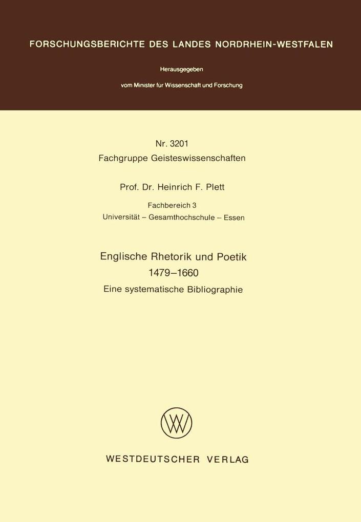 Englische Rhetorik und Poetik 1479 - 1660 - Heinrich F. Plett