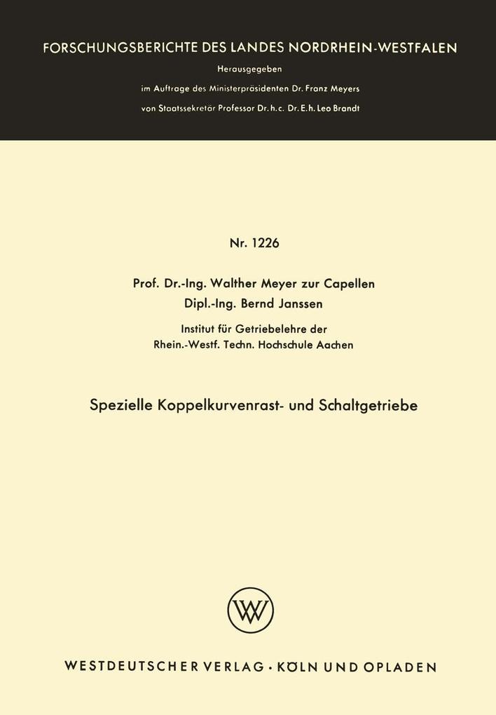 Spezielle Koppelkurvenrast- und Schaltgetriebe - Walther Meyer Zur Capellen