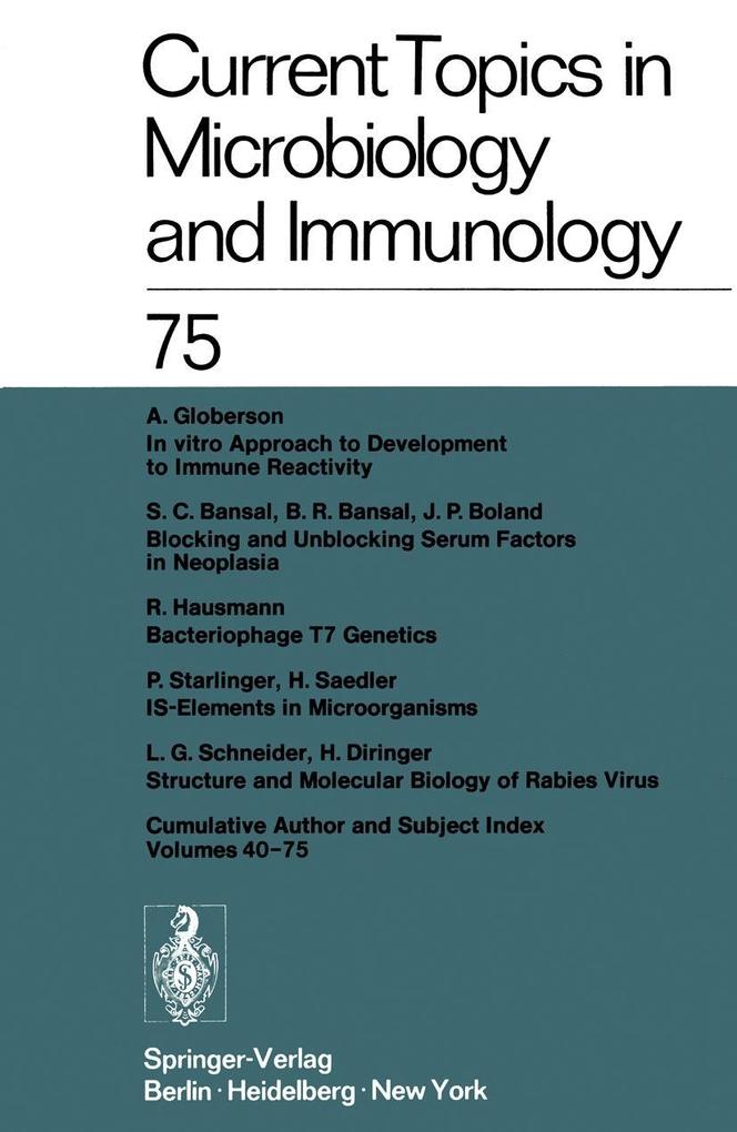 Current Topics in Microbiology and Immunology / Ergebnisse der Microbiologie und Immunitätsforschung - W. Arber/ W. Henle/ P. H. Hofschneider/ J. H. Humphrey/ N. K. Jerne
