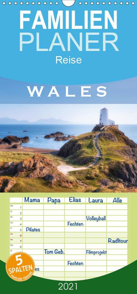 Wales - Familienplaner hoch (Wandkalender 2021 21 cm x 45 cm hoch)