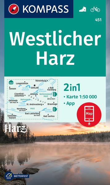 KOMPASS Wanderkarte 451 Westlicher Harz 1:50.000: Wanderkarte mit Aktiv Guide und Radwegen.