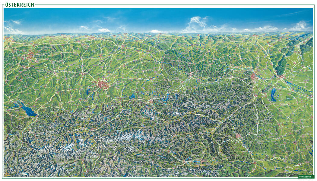 Österreich Panoramakarte Sommer / Winter Poster Plano in Rolle freytag & berndt
