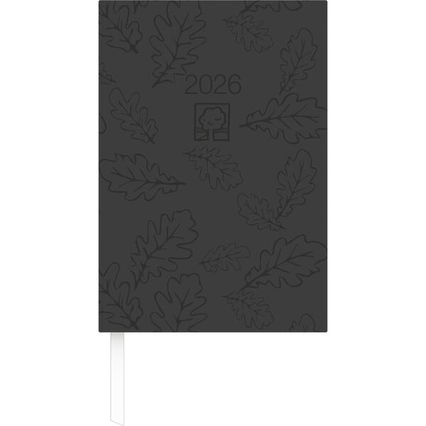 Buchkalender schwarz 2026 - Bürokalender 145x21 cm - 1 Tag auf 1 Seite - Kartoneinband Recyclingpapier - Stundeneinteilung 7 - 19 Uhr - 876-0721