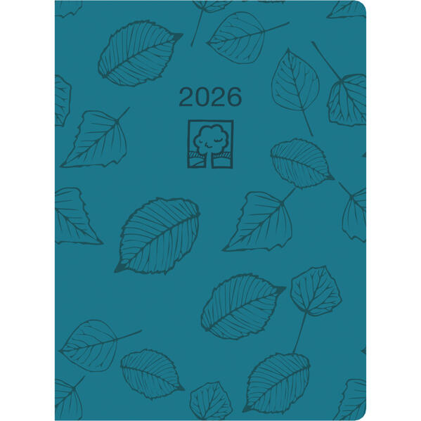 Taschenkalender türkis 2026 - Bürokalender 102x142 - 1 Tag auf 1 Seite - robuster Kartoneinband - Stundeneinteilung 7-19 Uhr - Blauer Engel - 610-0721