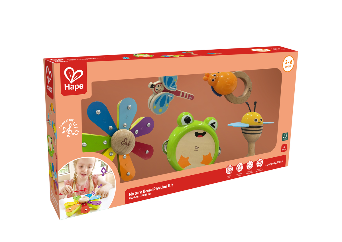 Hape Unisex Kinder Spielzeug-Musikinstrument "Rhythmus-Kit Natur", Bunt, Spielzeug-Musikinstrumente, Kinder, Holz, Kunststoff, Metall - Image 6