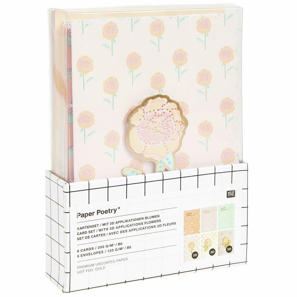 3D-Kartenset Blumen / Happy Birthday, B6 FSC MIX, 6 Karten, 6 Umschläge | 2026 - Image 5