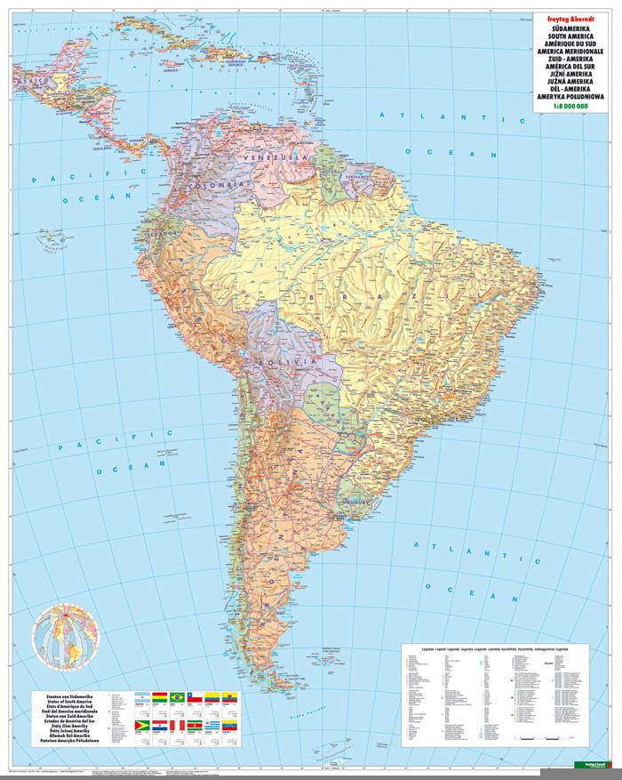 Südamerika physisch-politisch 1 : 8 000 000. Plano